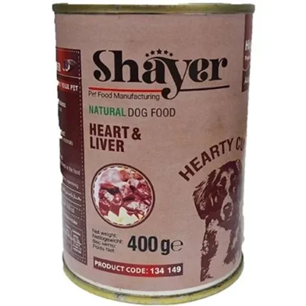 کنسرو سگ شایر طعم دل و جگر مرغ در سس وزن 400 گرم – Shayer Natural Wet Dog Food