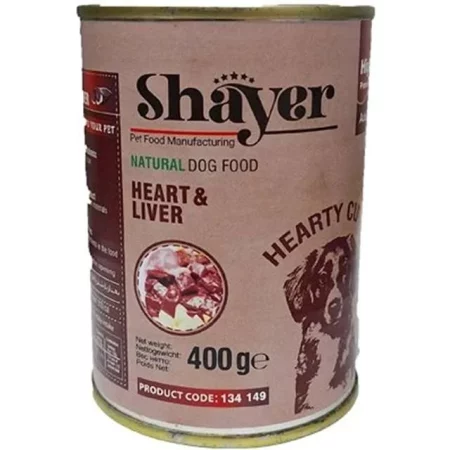 کنسرو سگ شایر طعم دل و جگر مرغ در سس وزن 400 گرم – Shayer Natural Wet Dog Food