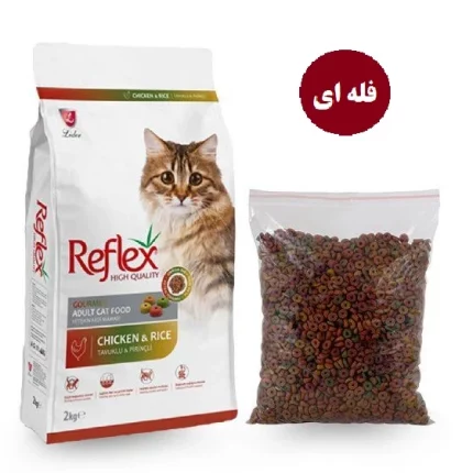 غذای خشک گربه رفلکس مولتی کالر طعم مرغ و برنج فله – Reflex multicolor cat dry food bulk